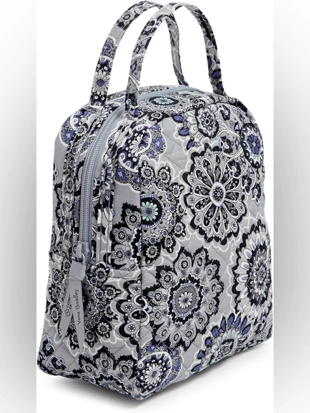 Vera Bradley Quilted Floral Lunch Tote Bag Grey Purple Preppy Academia Essential